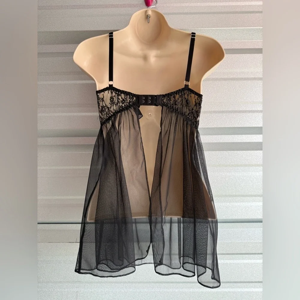 Women’s Victoria’s Secret Sexy Black Lace Lingerie Babydoll Sheer Top Size 34C - Picture 7 of 8